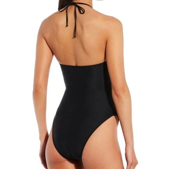 Gianni Bini Solid Rosette Asymmetrical Ruched Cut-Out One Piece Swimsuit size M - Picture 3 of 9